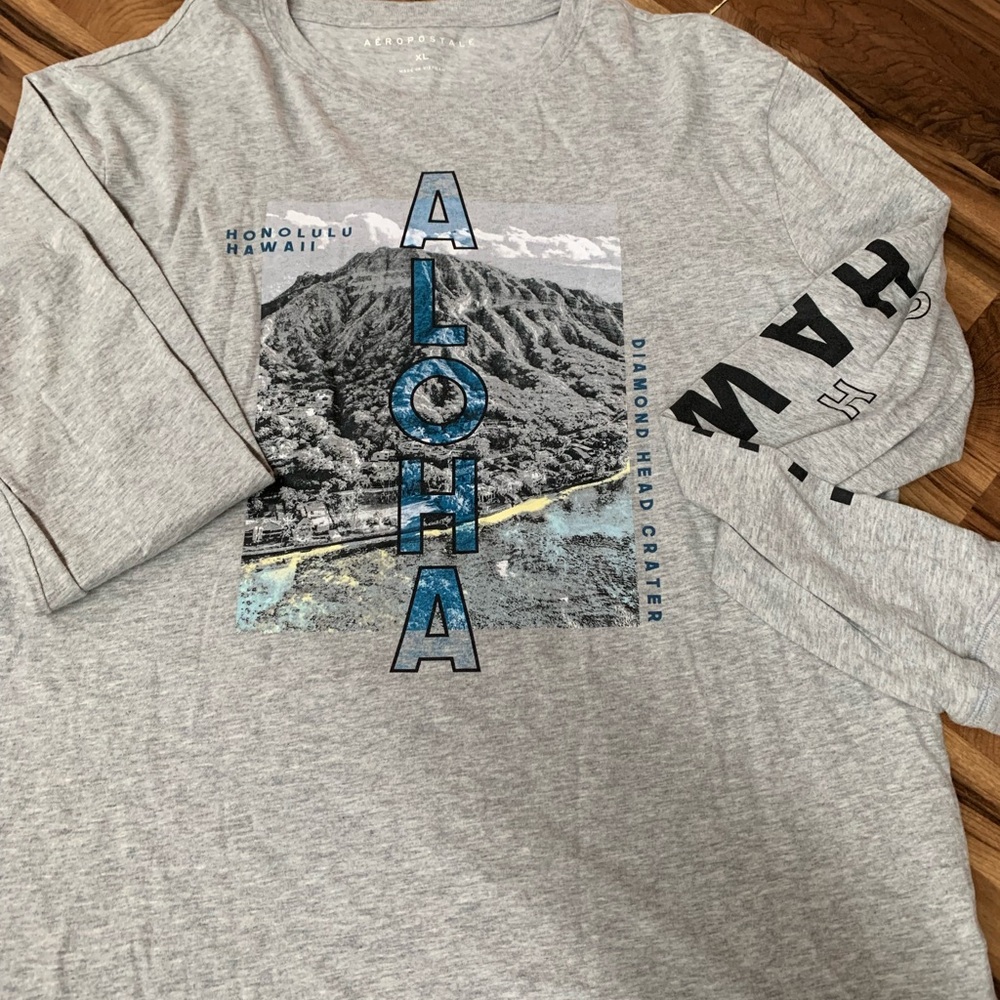 Aeropostale Long Sleeve Aloha Hawaii Graphic Tee XL Grey Mens Aloha Diamond Head